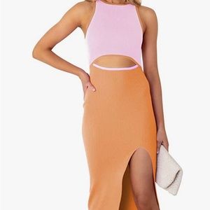 Pink Queen Women's Summer Cutout Midi Dress Crew Neck Sleeveless Tank